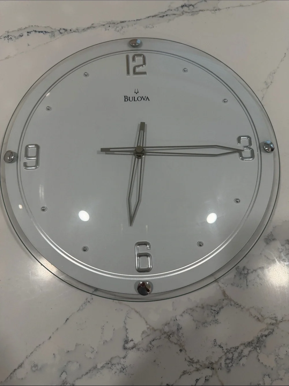 Bulova White and Silver Modern Round Wall Clock